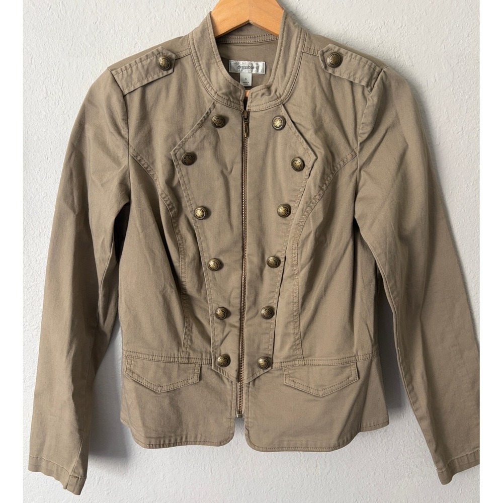 Vintage Y2K Womens Marching Band Jacket S Tan Military Drummer Utility Safari
